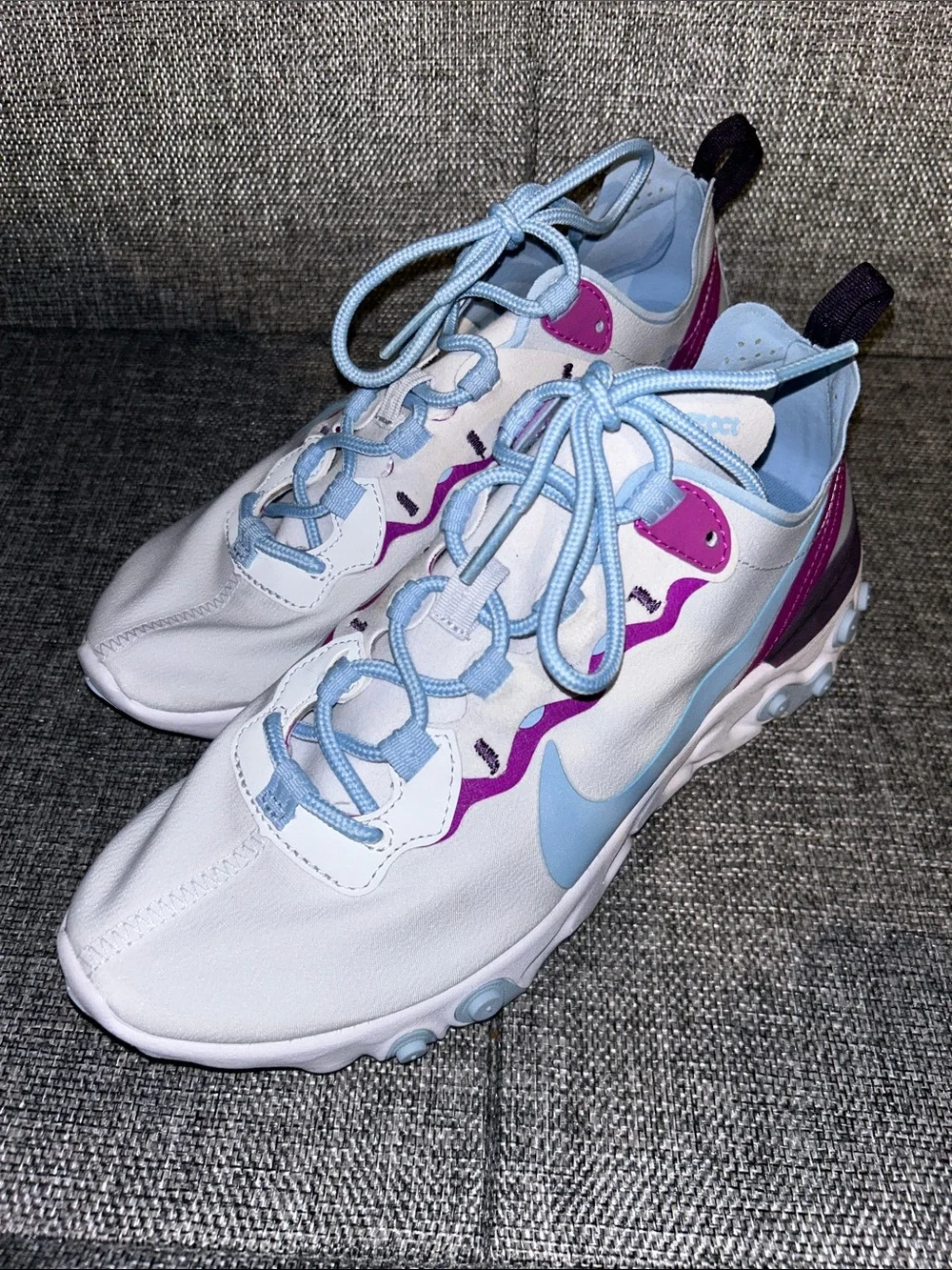 Nike React Element 55 - White Sneakers with Light Blue and Magenta Accents